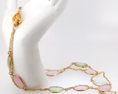 Double Strand Pink & Green Chalcedony Vermeil Necklace
