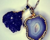 It's Sedimentary My Dear... Vintage 70's Druzy Amethyst Crystal & Geode Gold Filled Pendant Necklace Set