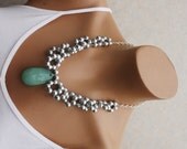 Peter Pan Collar Teardrop Pendant Statement Neclace Seafoam Green, Mystic Teardrop