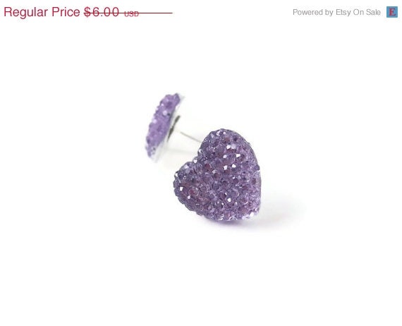Spring SALE Purple Heart Stud Earrings - Small Earrings, Cute Kitsch Jewelry, Purple Earrings, Sparkly Earrings