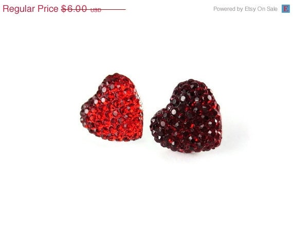 Spring SALE Ruby Red Heart Stud Earrings - Sparkle Silver Post Resin Kitsch Kawaii Glam