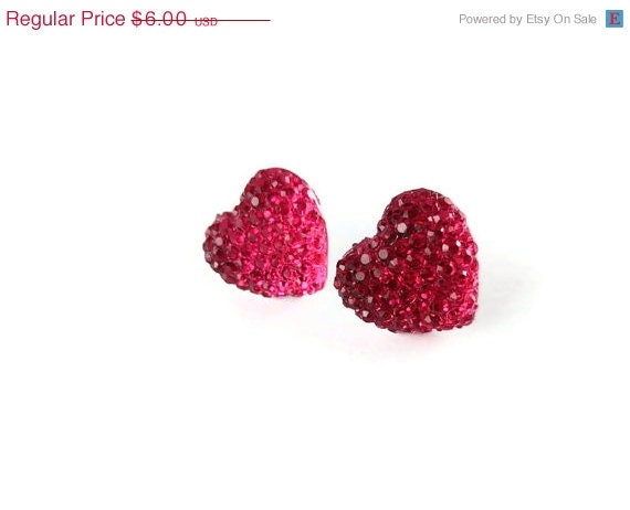 Spring SALE Hot Pink Heart Stud Earrings, Resin Jewelry, Kitsch Kawaii Earrings, Silver Posts, Cute Sparkly Earrings