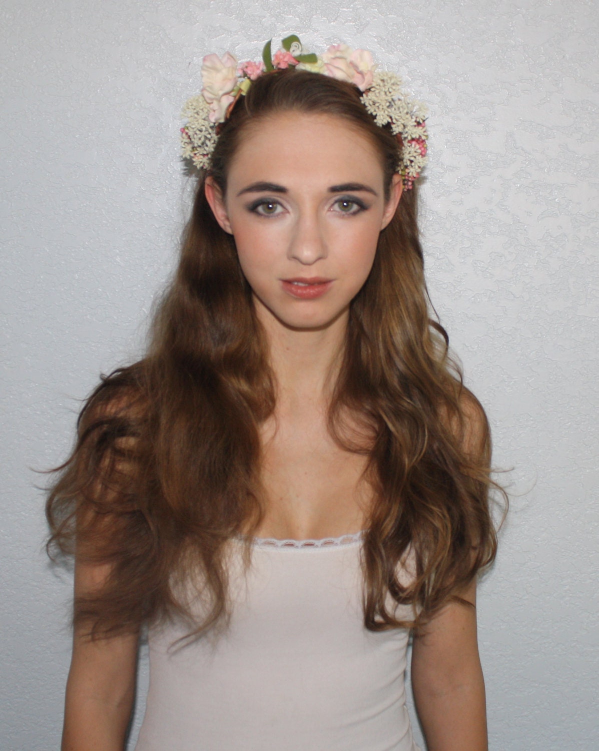 Blush and Cream Bridal Flower Wreath Head Piece