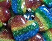 Rainbow Pride Glitter Resin Heart Pendant Necklace - SIZE: Medium