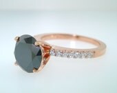 Certified 14K Rose Gold 1.69 Carat Fancy Black & White Diamond Engagement Ring HandMade