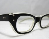 Vintage Cat Eye Glasses Frames. Black, White and Clear Eyeglasses  NOS