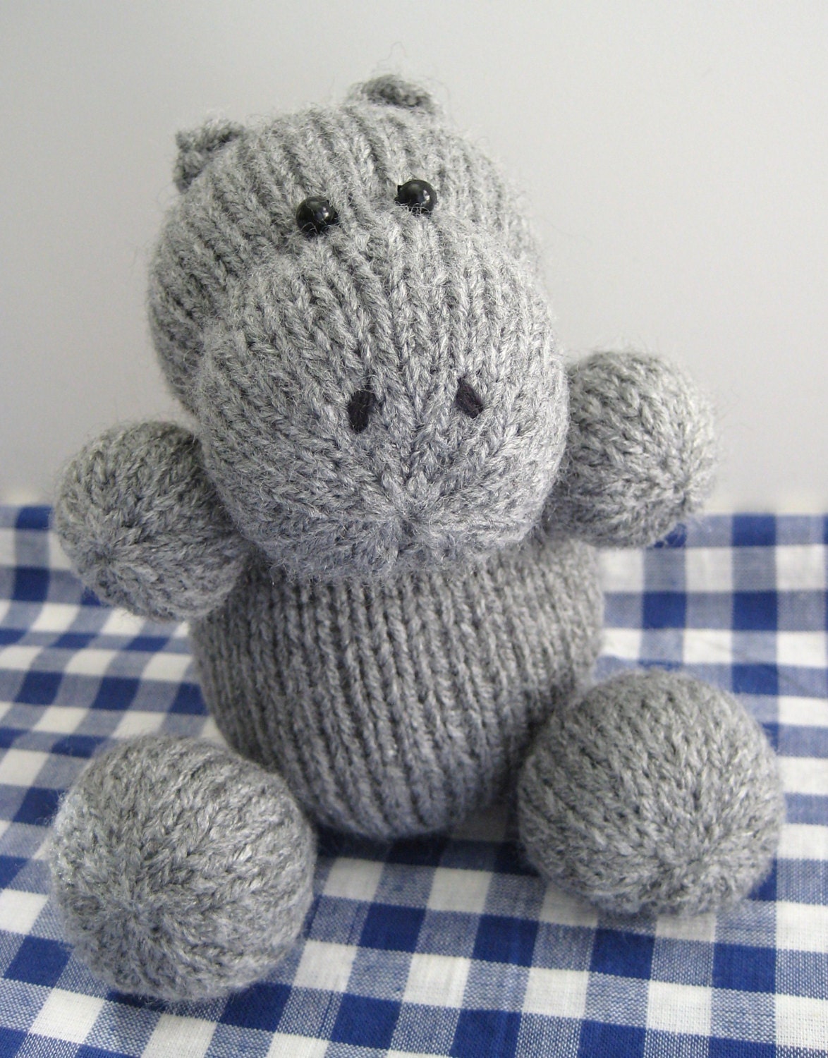 Huggins the Hippo toy animal fluff and fuzz knitting pattern