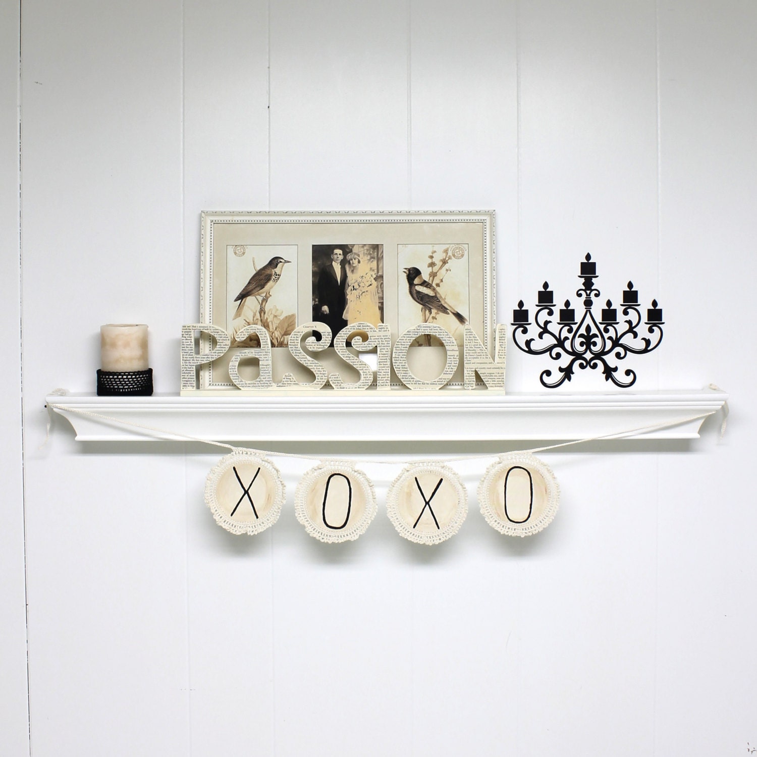 XOXO Garland Banner Crochet LOVE Vintage Style Handmade