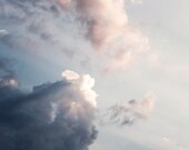 pink clouds photography, 8x12 sky photo, nature photography, muted blue, navy gray blue, white, light pink, clouds nursery wall decor