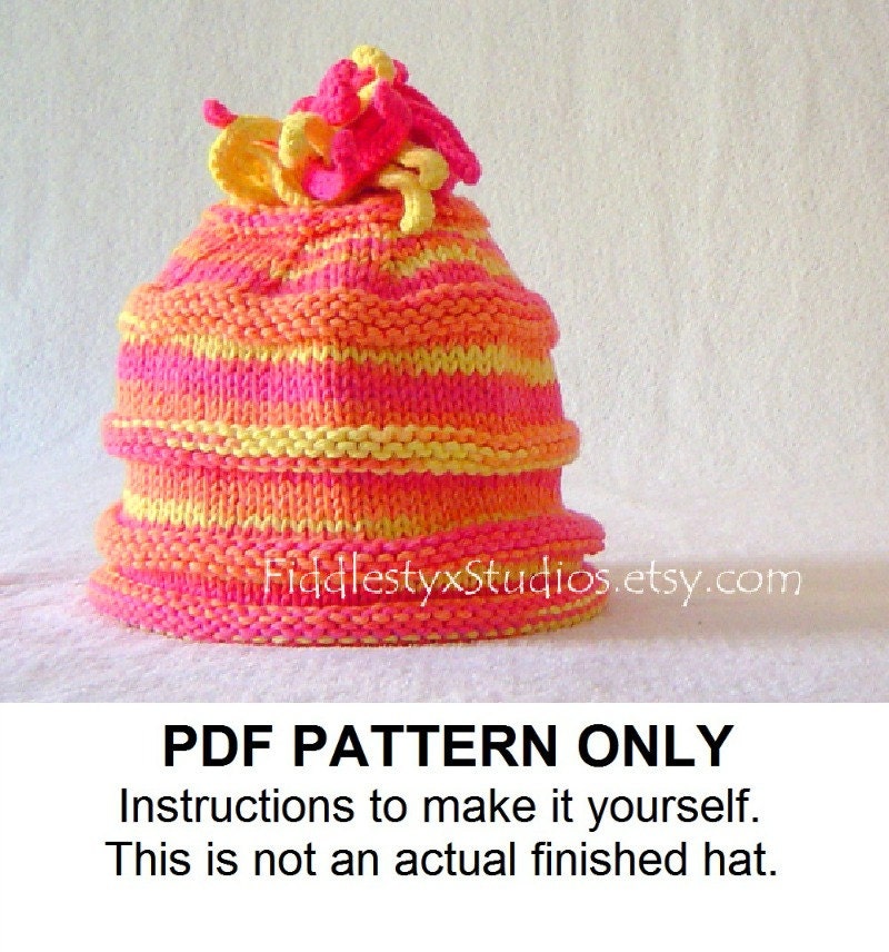 KNITTING PATTERN - Girls Birthday Hat Knitting Pattern PDF - Knit Baby Hat (Newborn, Infant, Toddler, Child sizes) Children Spring Pattern