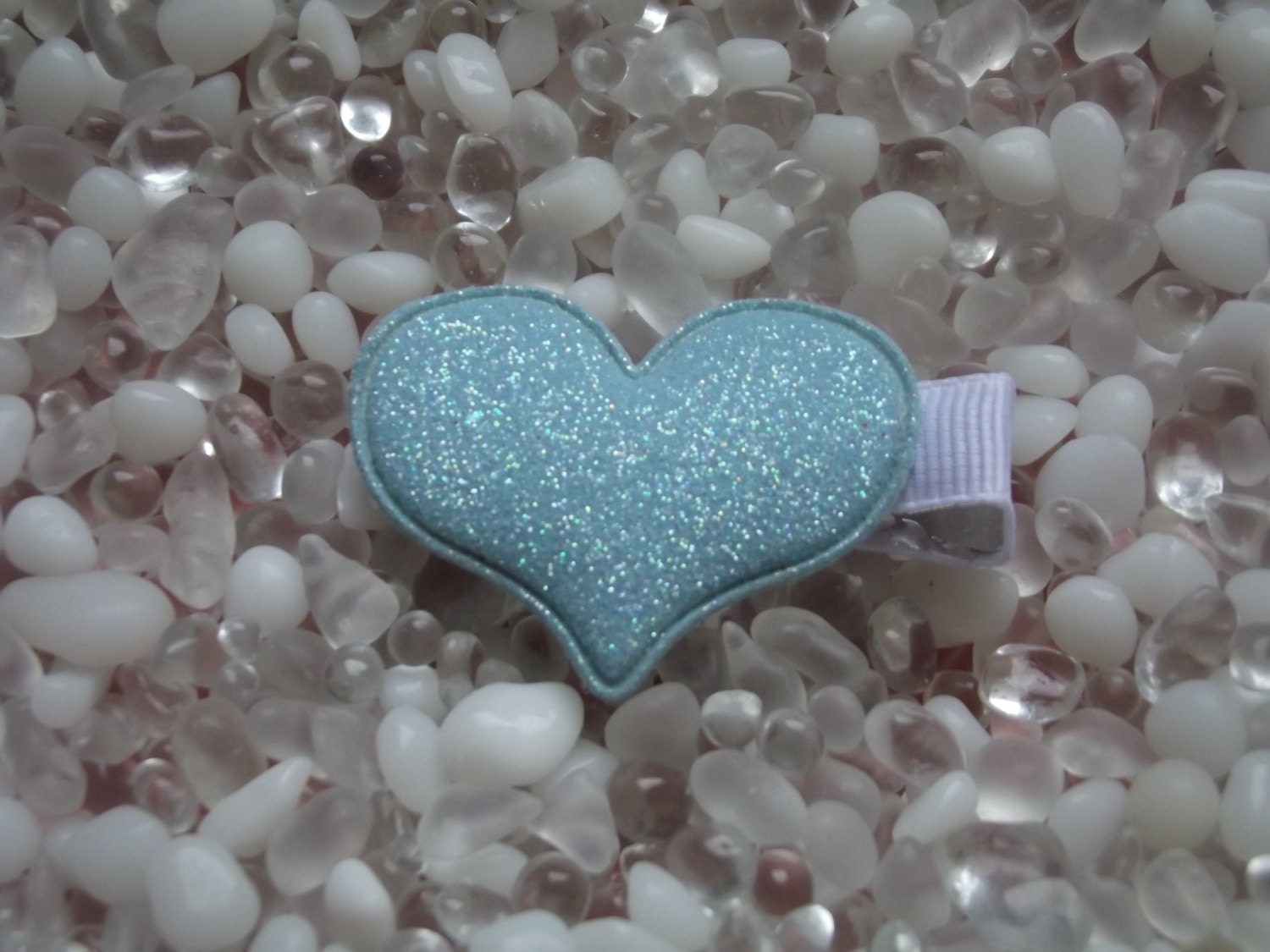 Blue Puffy Glitter Heart Hair Clip - No Slip Grip - Baby - Toddler - Girl - Teen - Adult Hair Clip