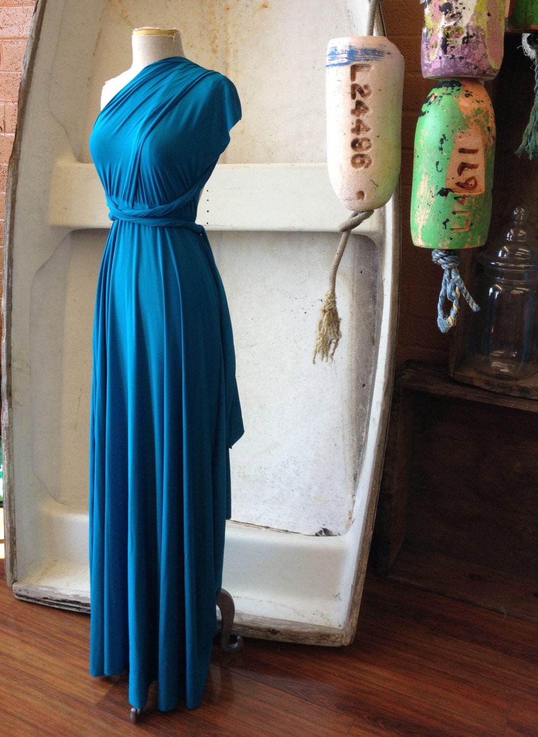 Marine Turquoise Long Octopus Infinity Wrap Gown- Bridesmaids, Wedding