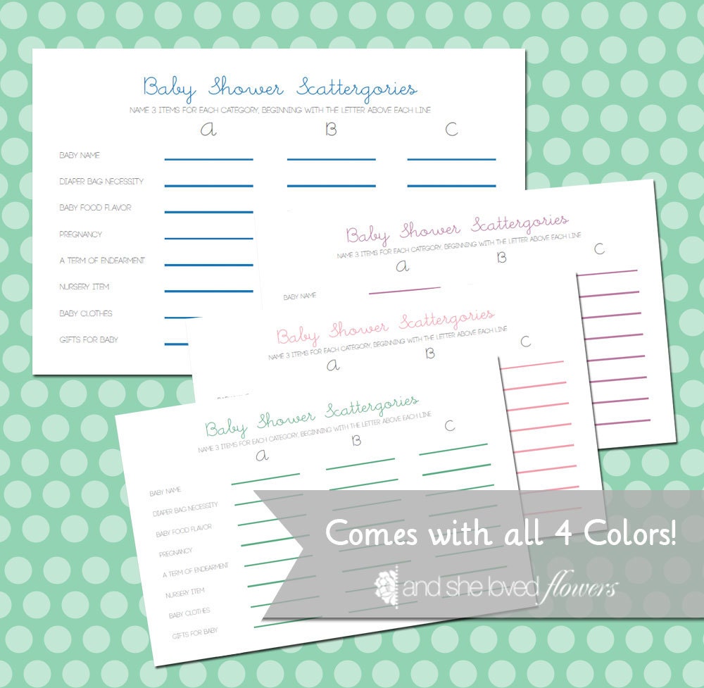 Baby Shower Scattergories -- Customizable, DIY Printable Game Cards