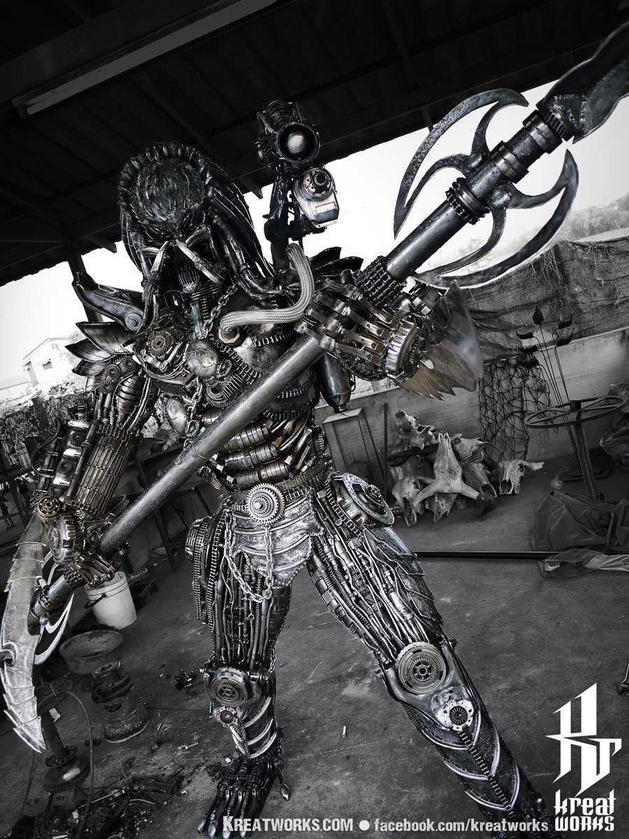 Recycled Metal Fierce Warrior Hunter with spear (made-to-order)