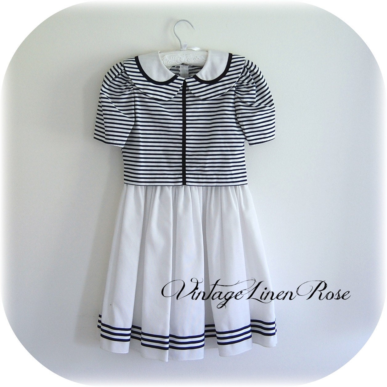 Girl's Dress Size 1980's Navy and White Size 10 Special Occasion Graduation Nautical Look Sailor