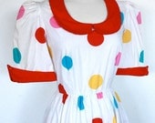 Vintage 1980's Bright Polka Dot Circus Dress