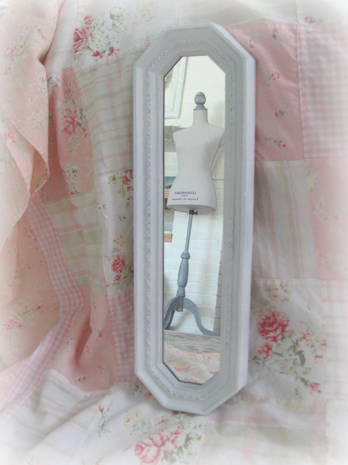 Vintage White Mirror Homco Shabby Cottage Chic Wall Nursery Mirror