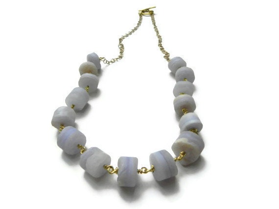 Chalcedony Druzy necklace, beaded strand necklace, simple beadwork necklace, Mineral beaded necklace