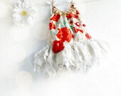 Baby Girl's Red and White Dress Rose Flowers White Lace Tattered Clothing Shabby Chic Birthday Dress Children's Clothes 18M 'WILLOW"