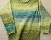 Ombre Sweater for M Men (L Women) one of a kind greens and teals knit with cotton and a bit of kid mohair for a soft sweatshirt feel -Iguana