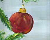 9x12 "Christmas Tree & Ornament" Original Acrylic on Canvas Board not a print, signed by artist