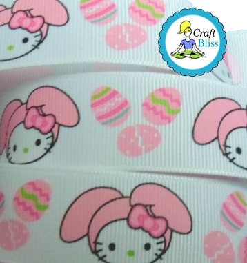 Hello Kitty Easter Bunny 1" Ribbon by the Yard Hair Bows Crafts Basket Easter Eggs Spring Il_170x135
