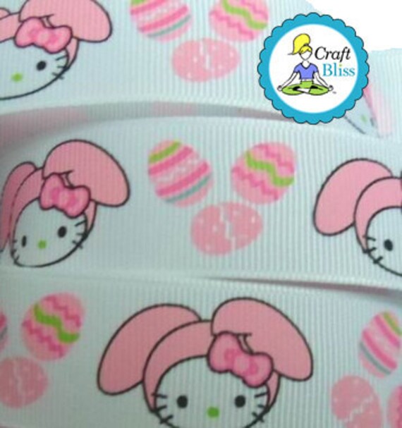 Hello Kitty Easter Bunny 1" Ribbon by the Yard Hair Bows Crafts Basket Easter Eggs Spring Il_570xn