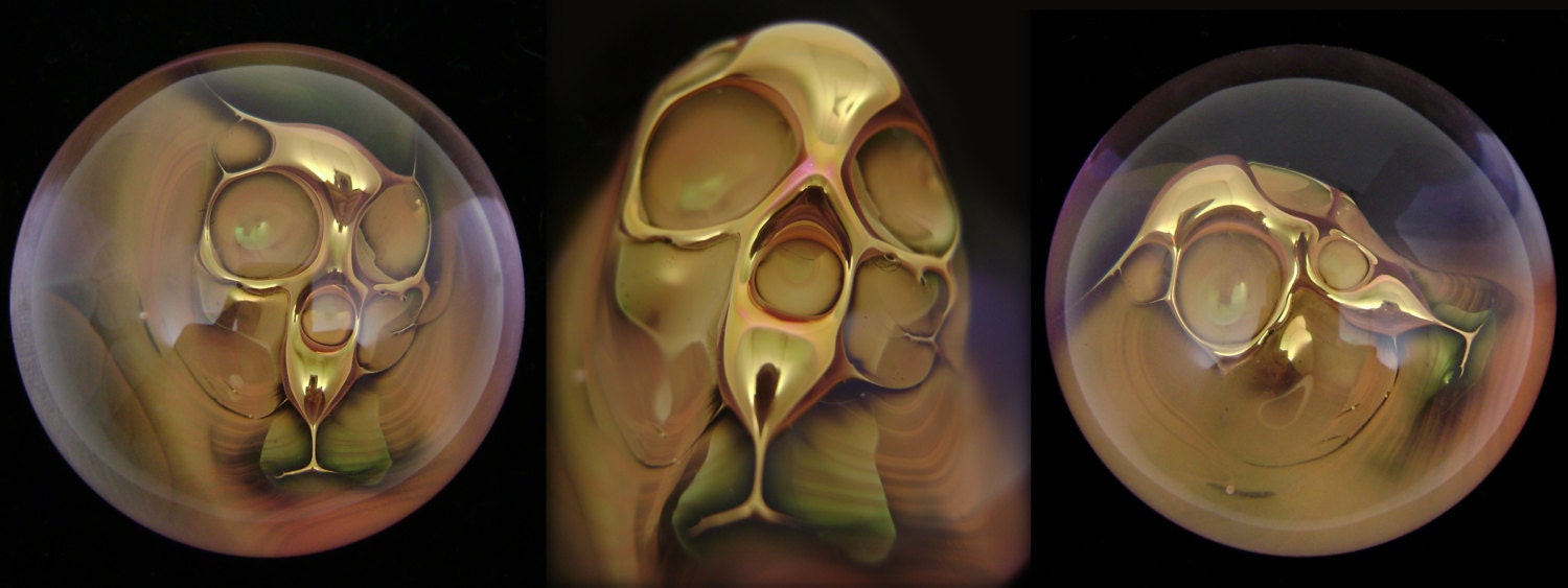 Flameworked Glass 24k Gold Fumed 'Ghost Skull' Marble by Bashi Alé