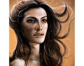 Illuminate - 11x14 Stretched Canvas Print - Ready to Hang - wind, windy, sepia, woman, hair, portrait