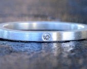 Diamond and Sterling Silver Stacking Round Shank Ring 925 Handmade Size: 6.25, 1.9mm thick, Square shank, Matte Finish