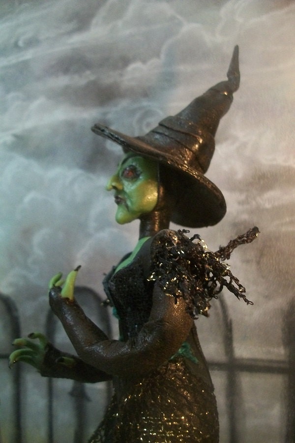 Wicked Witch of the West Miniature Art Doll OOAK handsculpted, Leather and Lace, Oz the Great and Powerful Wizard