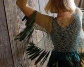 Sheer Linen Cardigan, Fringed Vest, Asymmetric Cardigan, Crochet Sweater - Seafoam Green Net Size M - Earthy Clothing, Women Summer Fashion