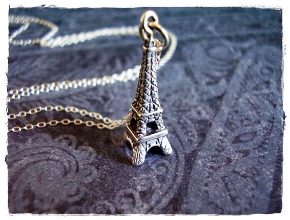 Tiny Eiffel Tower Necklace - Sterling Silver Eiffel Tower Charm on a Delicate 18 Inch Sterling Silver Cable Chain