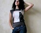 Womens tshirt Top - Draped blouse - Patchwork tank top OOAK