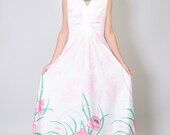 Vintage Floral Maxi Dress 70s Bold Spring Garden Floral Sleeveless Empire Waist Maxi S M