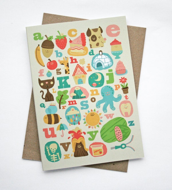 A to Z Alphabet Greetings Card - Cute Card / Animals / Childrens Birthday / Alphabet Art