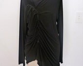 Ruche jersey long sleeve top/raw cut,uneven hemline/raw edges/funky and flattering designed by Cheryl Johnston for Cheryldine