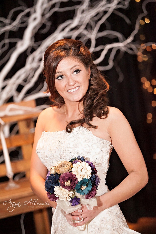 Paper Bouquets - Peacock Color Inspired Wedding Bouquet - Customize your Style and Colors - Made To Order