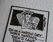 Handmade, Hand Stamped, Funny, Any Occasion, Blank, Greetings Card, "I'm on a Martini diet... 3 Martinis... then I can't find my plate"