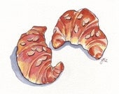 Watercolor Painting - Almond Croissants Pastry Breakfast Food Art Illustration - 8x10 Print