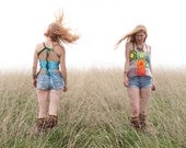 Hand Crochet Tank Top Shirt Corset Back Lined Hippie Boho Colorful Granny Squares OOAK One Size Fits All