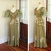 STUNNING Couture Custom 1940's Chartreuse Green Rayon Long Glamor Evening Gown w/ Butterfly & Feather Embroideries - Huge Net Sleeves - Rare