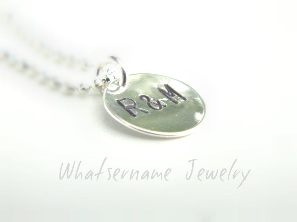 Monogrammed Initial Pendant Necklace Hand Stamped Personalized Silver Round Three Letters or use Ampersand