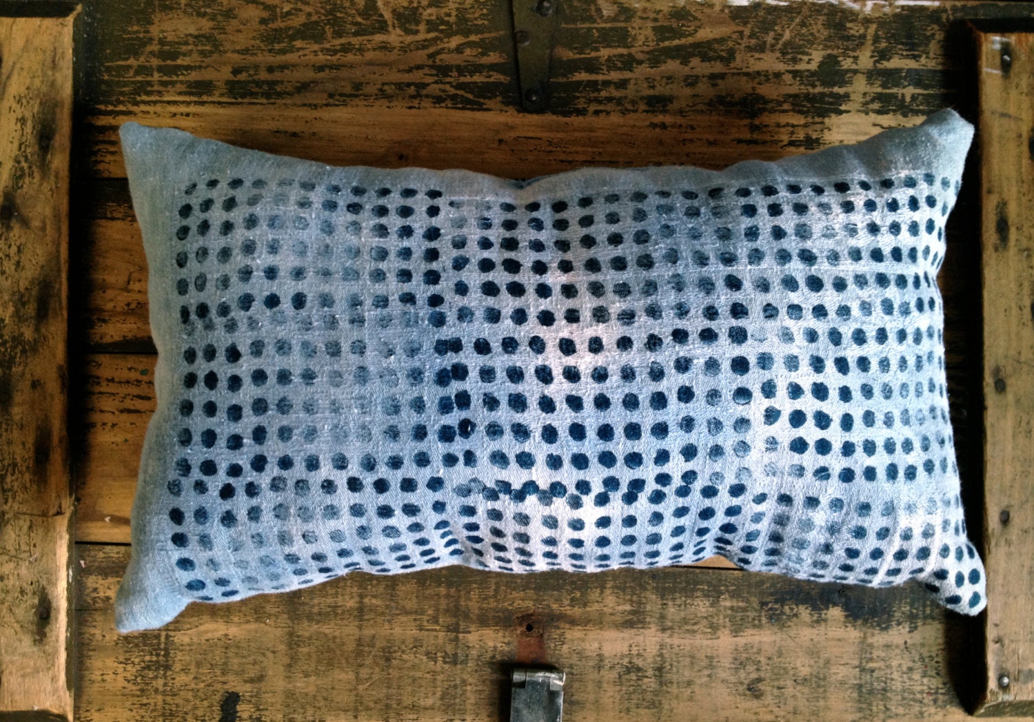 Natural Indigo Hand Dyed & Block Printed Decorative Pillow - Tiny Circles