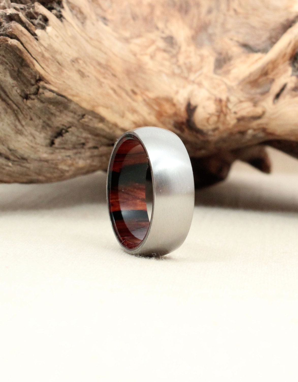 Size 8 - Titanium Lined with Cocobolo Rosewood Wood Ring Titanium Ring