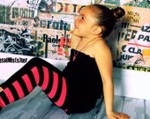 Punk rock baby girl striped pink & black tights / leggings Split leg. Alternative / heavy metal / rocker princess clothes newborn 3m 6-12