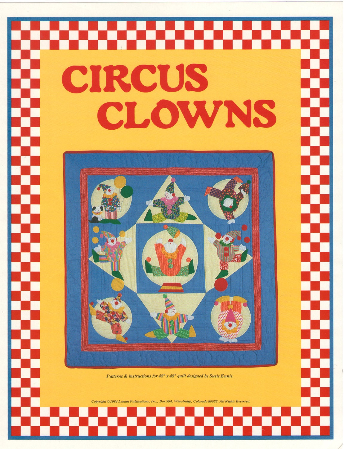 1984 Baby, Infant Circus Clowns Nursery Crib Quilt Pattern,  48" x 48", UNCUT
