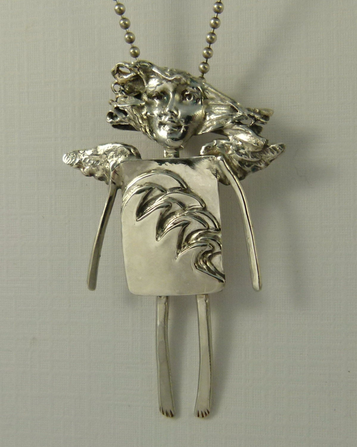Angel Belle Loves The Ocean - Up Cycled Sterling Silver And PMC - Echo Friendly - Art Jewelry Pendant - 1154