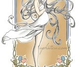 art nouveau pregnant mothers day baby shower baby announcement original art print