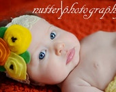 Baby Headband, Newborn Photo prop, Toddler headband, Felt flowers Headband, elastic lace, yellow flowers, etsy kids - ZucchiniIsland